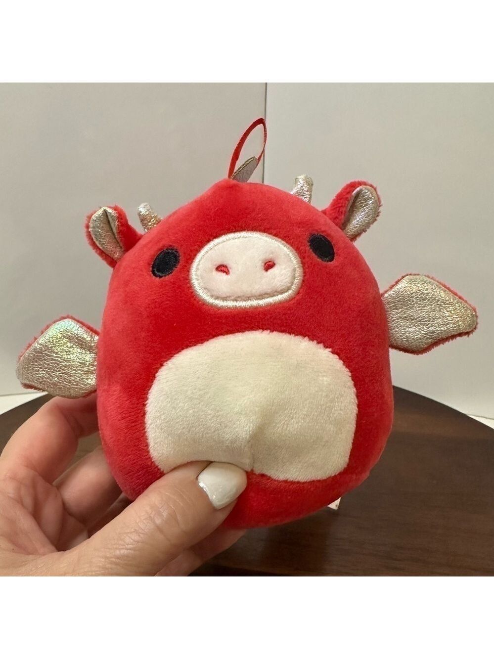 🍁Squishmallows Red Dragon Plush Ornament – Holiday Hanging Mini – Metallic Wings